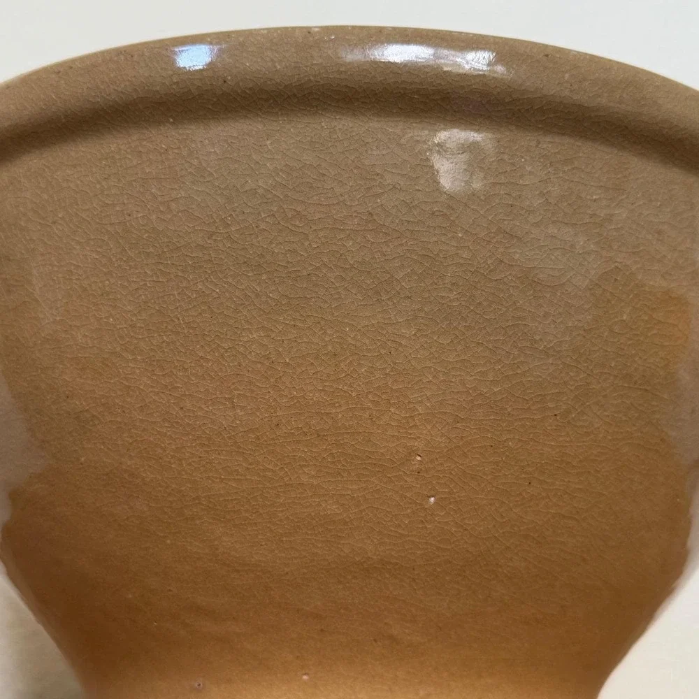 Antique Yellow Pottery Bread‎ Bowl Crackle Glaze Stoneware Handmade